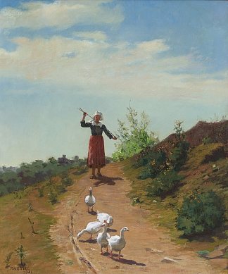 将羊群带回家 Bringing home the flock (1881; France                     )，保罗·皮尔