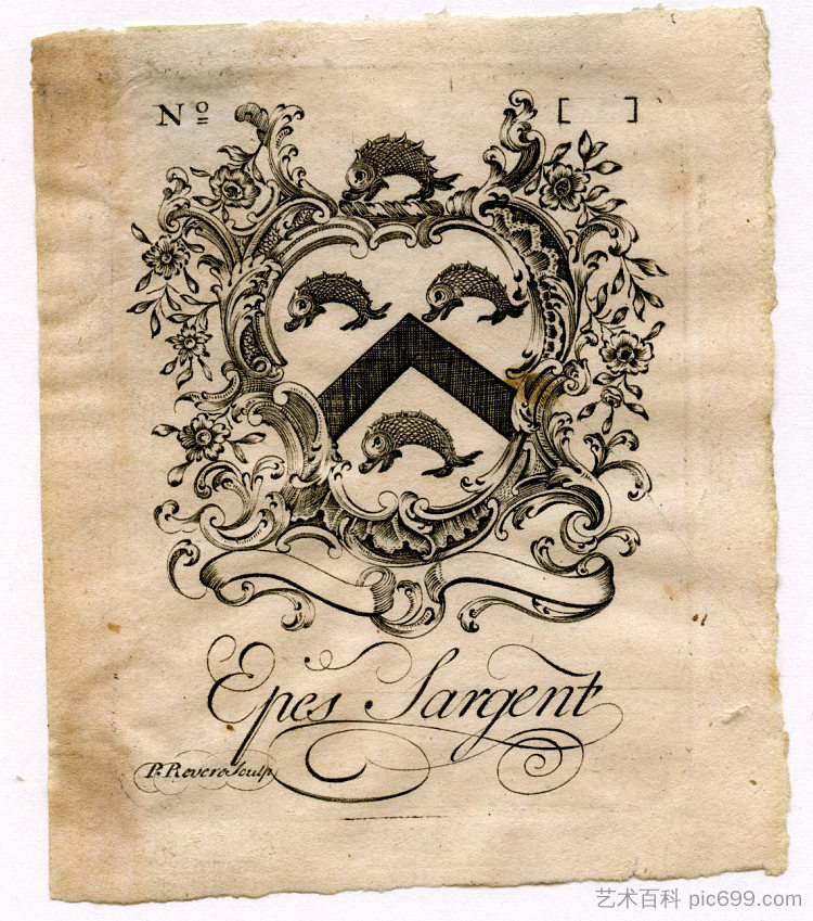 埃佩斯·萨金特书版 Epes Sargent Bookplate (1764)，保罗·列维尔