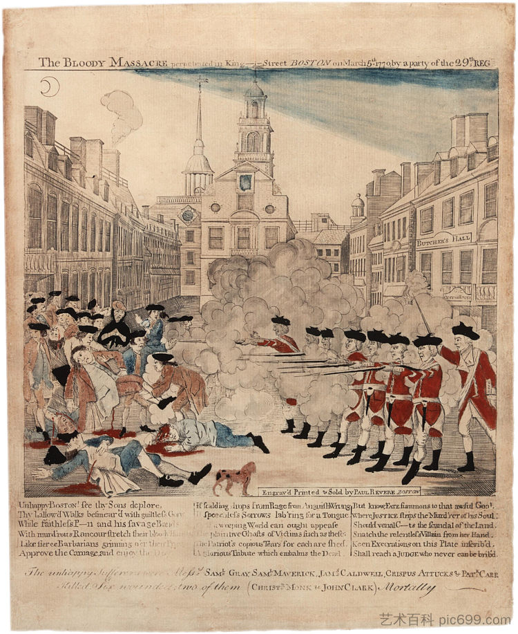 1770 年 3 月 5 日国王街的血腥大屠杀 The Bloody Massacre in King-Street, March 5, 1770 (1770),保罗·列维尔