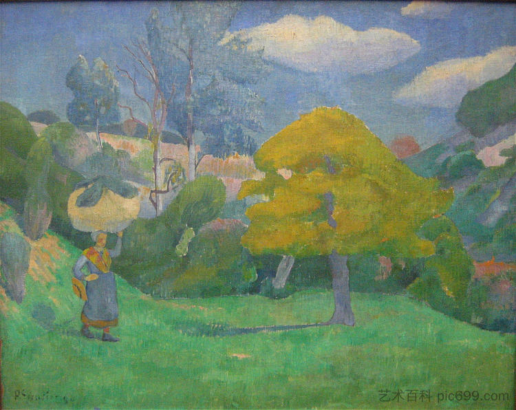布列塔尼女人去洗衣店 Breton woman going to the washing place (1890; France ),保罗·塞律西埃