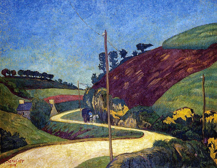 乡下的驿马车路与手推车 The Stagecoach Road in the Country with a Cart (1903; Châteauneuf-du-faou,France  )，保罗·塞律西埃