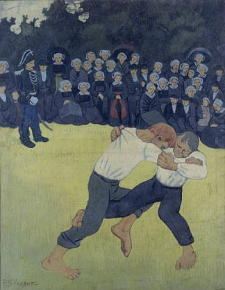 摔跤布列塔尼人 The Wrestling Bretons (1893; Huelgoat,France                     )，保罗·塞律西埃