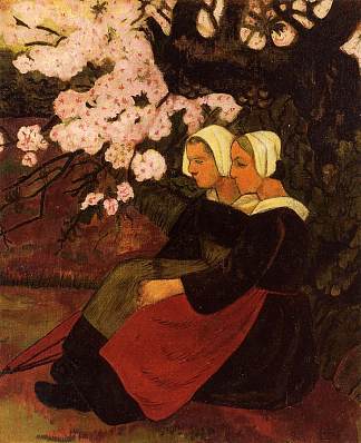 两个布列塔尼女人在一棵开花的苹果树下 Two Breton Women under a Flowering Apple Tree (1890; France                     )，保罗·塞律西埃