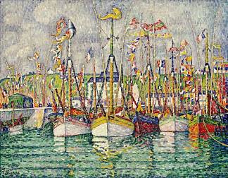 格鲁瓦金枪鱼船队的祝福 Blessing of the Tuna Fleet at Groix (1923)，保罗·西涅克