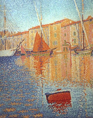 红色浮标，圣特罗佩 The Red Buoy, Saint Tropez (1895)，保罗·西涅克