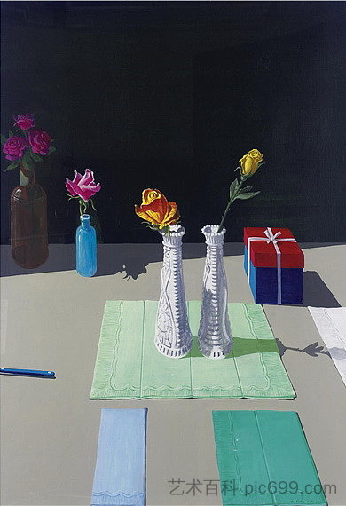 静物与餐巾纸和礼品盒 Still Life with Napkins and Gift Box (1981)，保罗·沃纳