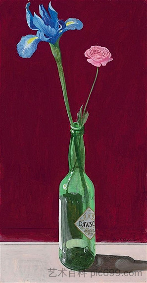 研究威士忌瓶中的鲜花静物 Study for Still Life with Flowers in a Whiskey Bottle (1981)，保罗·沃纳