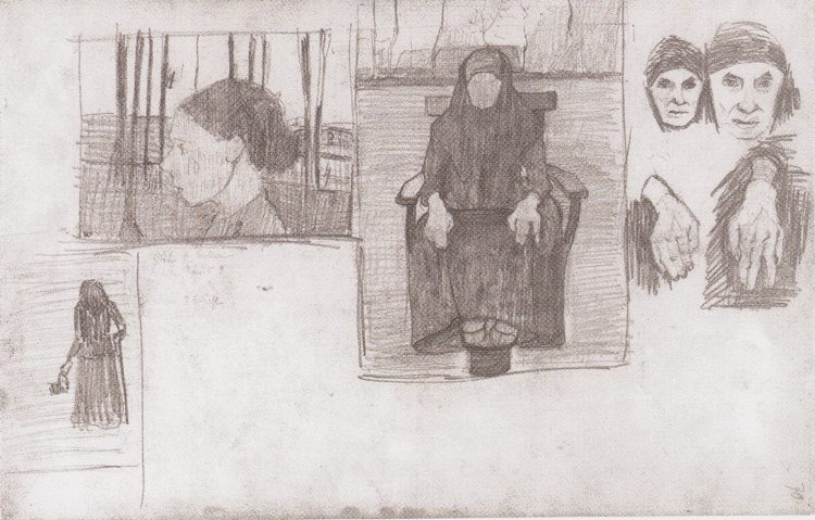 坐着的老妇人的构图素描 Composition sketch for Seated Old Woman (1898)，保拉·莫德索恩·贝克尔