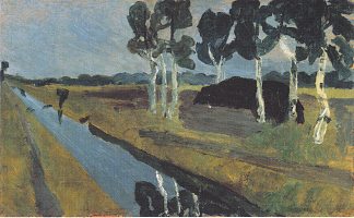 灰色景观与沼泽河道 Gray landscape with marsh channel (1899)，保拉·莫德索恩·贝克尔