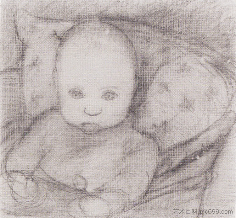 婴儿坐在座位上 Infant in seat (1902)，保拉·莫德索恩·贝克尔