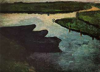 带泥炭驳船的沼泽通道 Marsh channel with peat barges (c.1900)，保拉·莫德索恩·贝克尔