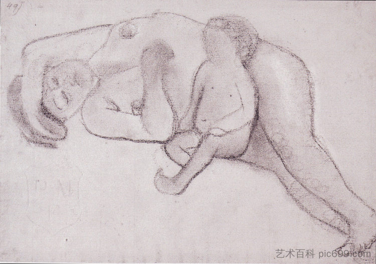 躺着的母亲和孩子 Reclining Mother and Child (1906)，保拉·莫德索恩·贝克尔