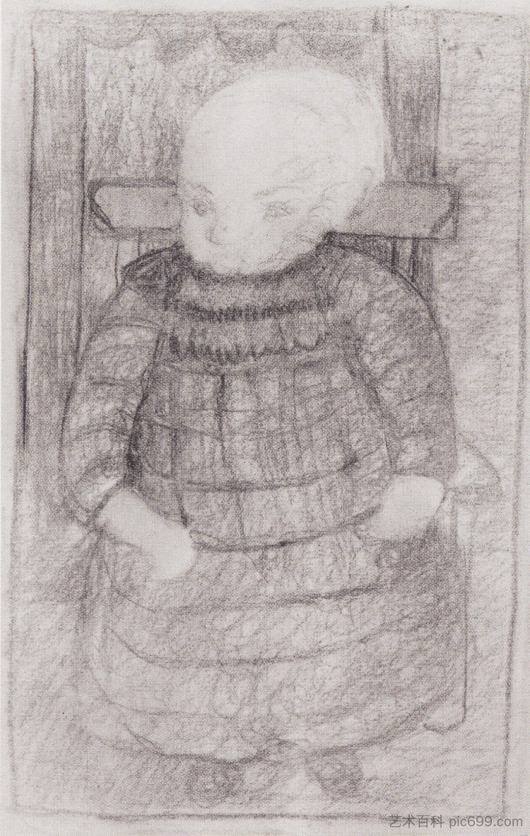 坐在扶手椅上的孩子 Seated child in an Armchair (1902),保拉·莫德索恩·贝克尔