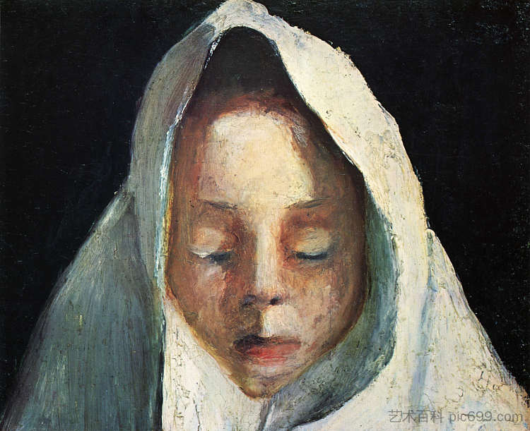 静物，用白布的孩子的头 Still life, child's head with a white cloth (1908)，保拉·莫德索恩·贝克尔