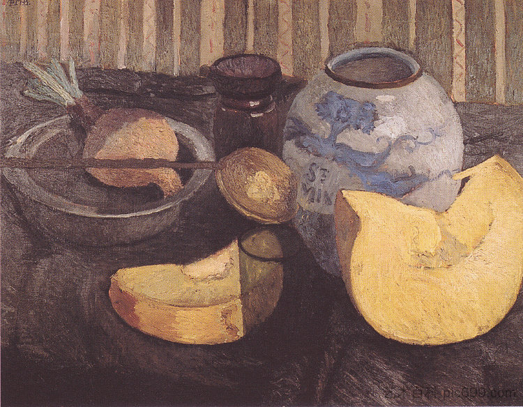 静物与南瓜 Still Life with Pumpkin (c.1905)，保拉·莫德索恩·贝克尔