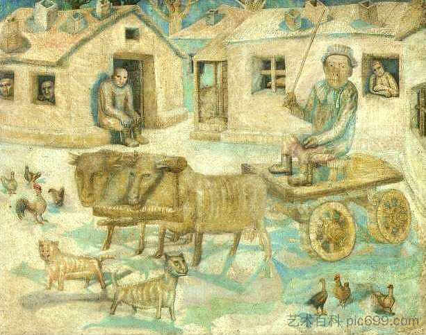 牛。野蛮人生活的场景 Oxen. Scene from the Life of Savages (1918),帕维尔·菲洛诺夫