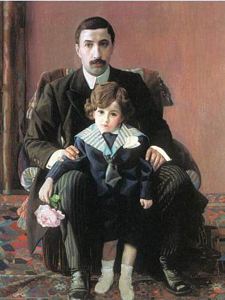 阿尔曼·弗兰采维奇·阿齐贝尔和他的儿子的肖像 Portrait of Arman Frantsevich Aziber and his son (1915)，帕维尔·菲洛诺夫