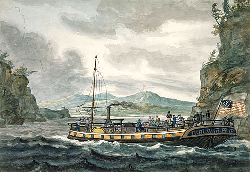 哈德逊河上的汽船之旅 Steamboat Travel on the Hudson River (c.1812; Philadelphia,United States  )，帕维尔斯文音