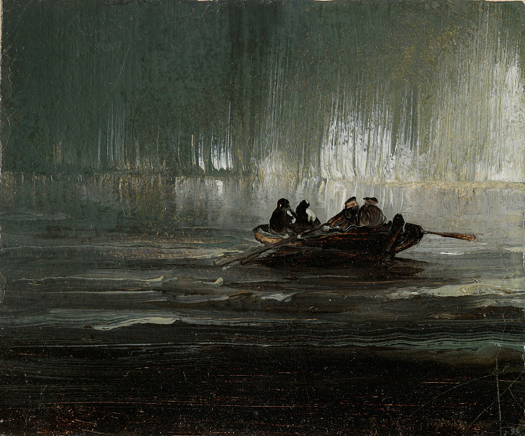 船上四个人的北极光 Northern Lights over Four Men in a Boat，佩德尔·鲍克