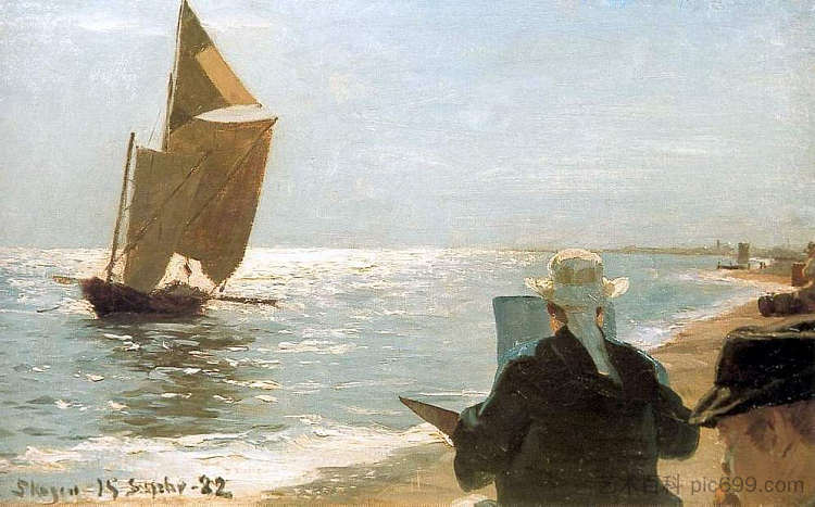 海滩上的艺术家 Artists on the Beach (1882)，佩德·塞韦林·克罗耳