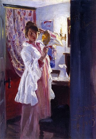 室内与艺术家的妻子（玛丽·克罗耶） Interior with the Artist’s Wife (Marie Krøyer) (1889)，佩德·塞韦林·克罗耳