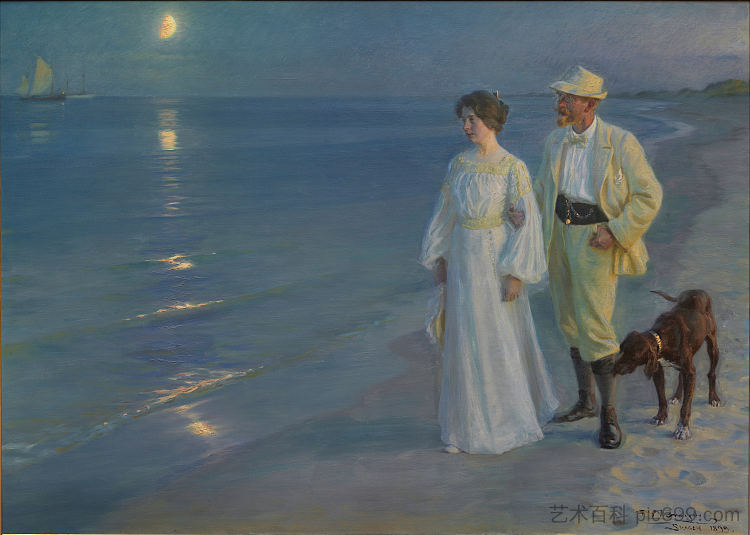 斯卡恩海滩上的夏夜 Summer evening on Skagen's beach (1899)，佩德·塞韦林·克罗耳