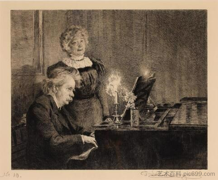 爱德华·格里格为妮娜·格里格夫人的歌曲伴奏 Edvard Grieg accompanies Mrs. Nina Grieg's song,佩德·塞韦林·克罗耳
