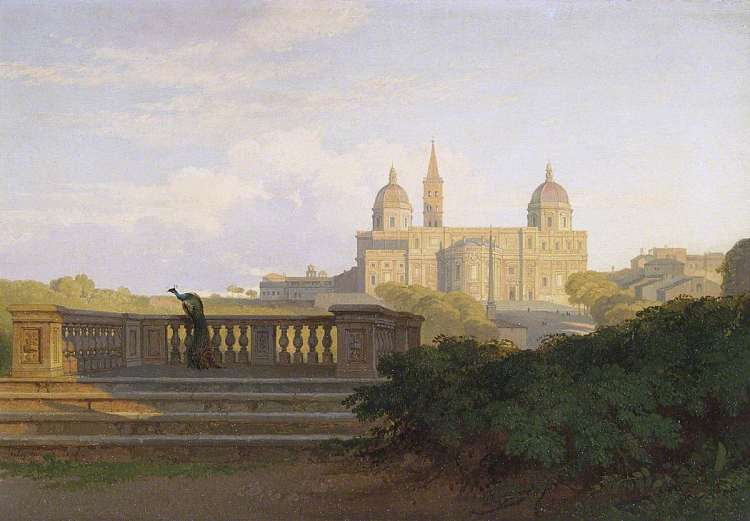 从花园看到的圣玛丽亚马焦雷 Santa Maria Maggiore seen from the Gardens (c.1827)，彭里·威廉姆斯