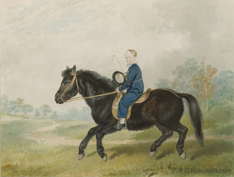 画一个小男孩骑着小马 Painting of a young boy riding a pony (c.1820 - c.1829)，彭里·威廉姆斯