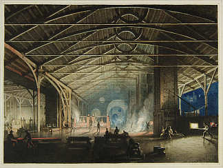 西法斯法钢铁厂内部在晚上 Cyfarthfa Ironworks Interior at Night (1825)，彭里·威廉姆斯