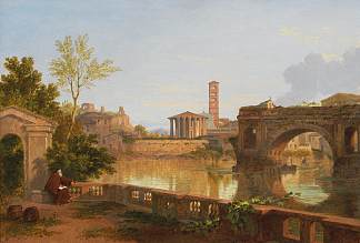 从台伯河眺望罗马，包括罗托桥和灶神庙 A View of Rome from the Tiber, with the Ponte Rotto and the Temple of Vesta (1870; Rome,Italy                     )，彭里·威廉姆斯