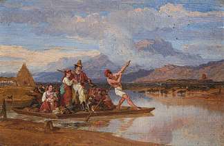 意大利家庭：宁法河上的渡轮 The Italian Family: Ferry on the River Ninfa (1831)，彭里·威廉姆斯