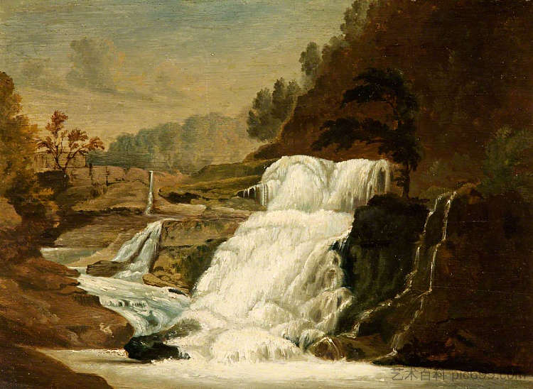 下山谷的瀑布 Waterfall in the Neath Valley (1819)，彭里·威廉姆斯