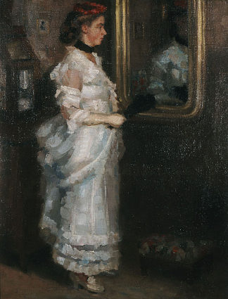 镜子里的女士拿着扇子 Lady in the mirror with a fan (1882)，佩里克尔斯·潘塔齐斯