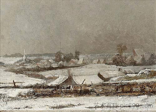 雪下的村庄（默兹河谷） Village sous la neige (Vallée de la Meuse) (1878)，佩里克尔斯·潘塔齐斯