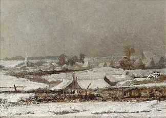 雪下的村庄（默兹河谷） Village sous la neige (Vallée de la Meuse) (1878)，佩里克尔斯·潘塔齐斯