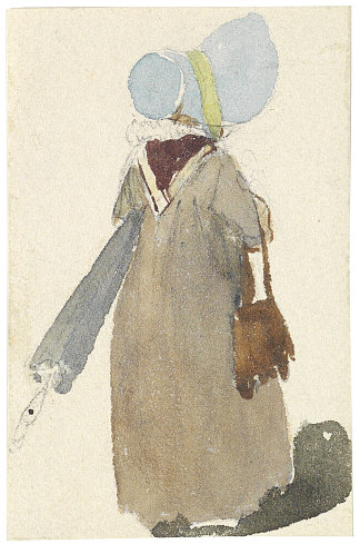 戴着绿松石帽子和雨伞的女人 Woman with a turquoise hat and umbrella，彼得·芬迪