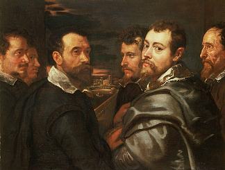 来自曼托瓦的朋友圈中的自画像 Self-Portrait in a Circle of Friends from Mantua (1602)，彼得·保罗·鲁本斯