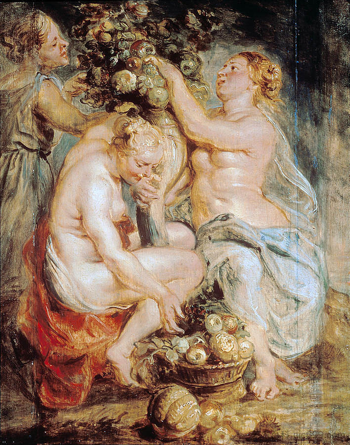 谷神星和两个若虫与聚宝盆 Ceres and Two Nymphs with a Cornucopia，彼得·保罗·鲁本斯