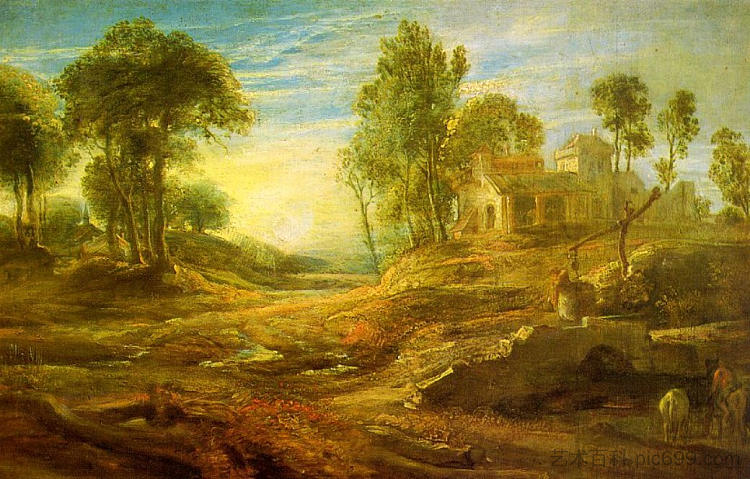 有浇水的地方的景观 Landscape with a Watering Place,彼得·保罗·鲁本斯