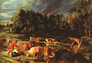 与奶牛的风景 Landscape with Cows (c.1636)，彼得·保罗·鲁本斯