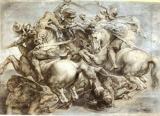 安吉亚里战役的副本，达芬奇丢失的画作 Copy of Battle of Anghiari, the lost painting by Leonardo da Vinci (c.1603; Italy                     )，彼得·保罗·鲁本斯