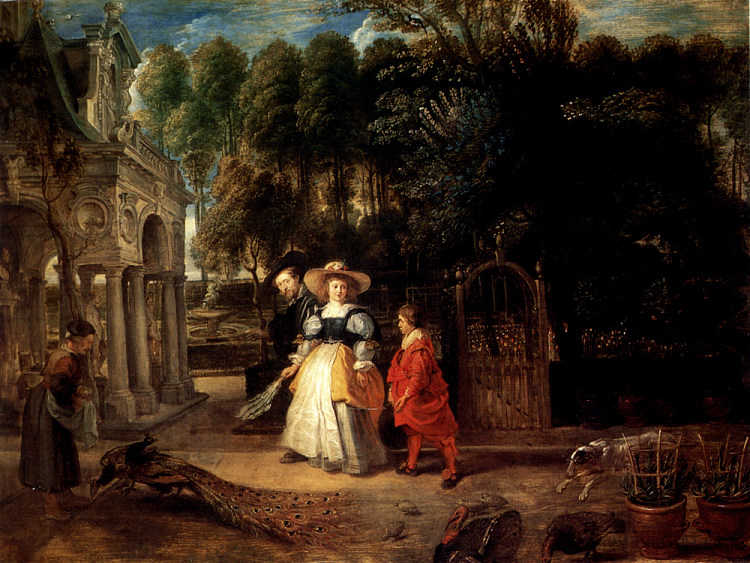 鲁本斯和海伦·福门特在花园里 Rubens and Helene Fourment in the Garden (c.1631)，彼得·保罗·鲁本斯