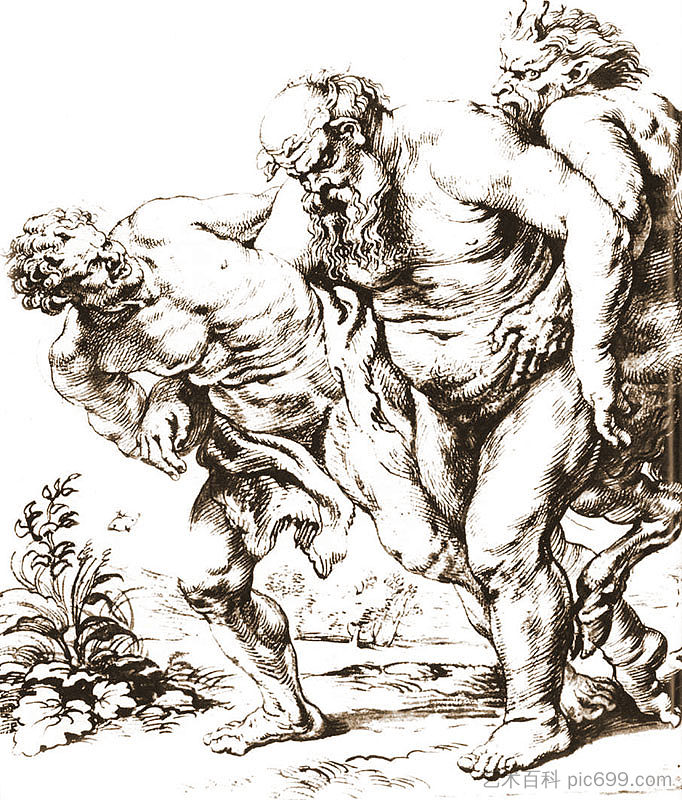 西勒努斯（或巴克斯）和色狼 Silenus (or Bacchus) and Satyrs (c.1616)，彼得·保罗·鲁本斯