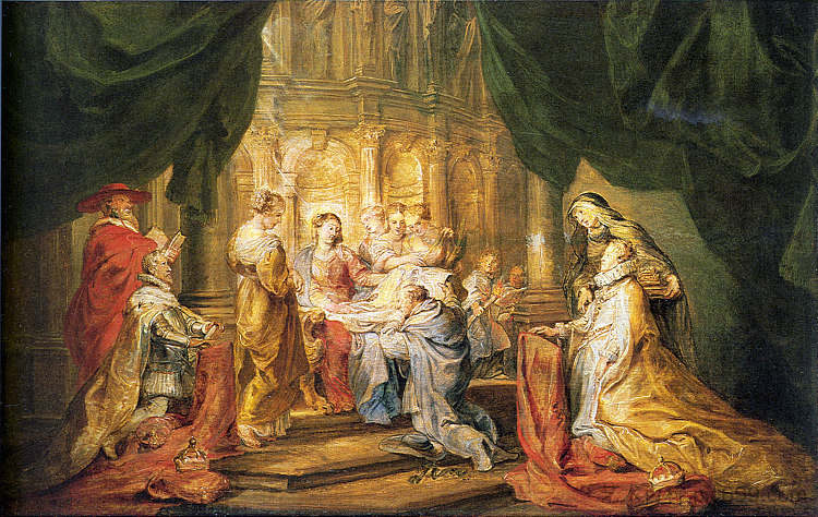 圣伊尔德丰索接受牧师斗篷 St. Ildefonso Receiving a Priest Cloak (1630 - 1631)，彼得·保罗·鲁本斯