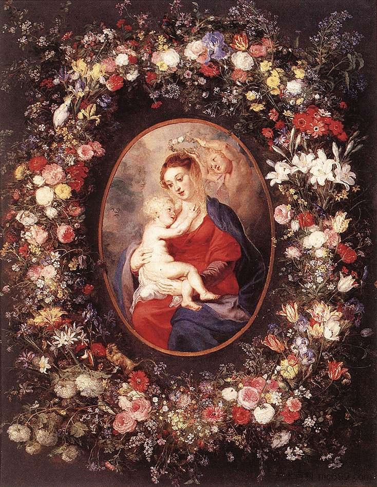 花环中的圣母子 The Virgin and Child in a Garland of Flowers (1621)，彼得·保罗·鲁本斯