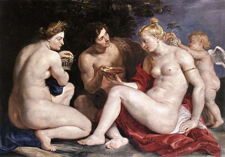 维纳斯、丘比特、巴克斯和谷神星 Venus, Cupid, Bacchus and Ceres (1612 - 1613)，彼得·保罗·鲁本斯