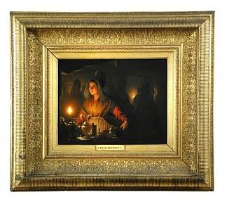 烛光下女仆的室内装饰 An Interior with a maidservant by candlelight，彼得·范·申德尔