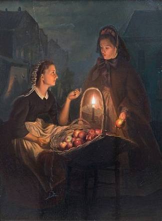 烛光下的年轻卖苹果人 A young apple seller by candlelight，彼得·范·申德尔