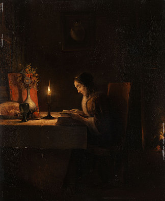 烛光阅读 Reading by Candlelight，彼得·范·申德尔